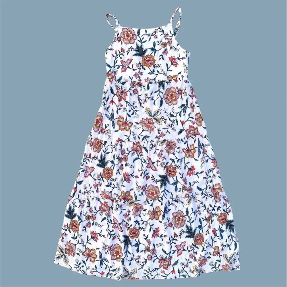 Old Navy Kids Multicolor Cream Floral Spaghetti Strap Maxi Dress Girls M/8